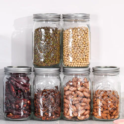 Miniatura 6 de Frascos Mason de 32 oz de Boca Ancha - Paquete de 12 Frascos de Vidrio Mason de Cuarto de Galón con Tapas Herméticas y Bandas para Enlatado