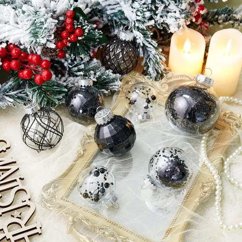 Miniatura 3 de CristBest Juego de adornos de bolas de Navidad de 30 unidades, 2.36 pulgadas, de plástico transparente, inastillables, con relleno delicado Negro