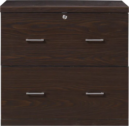 Miniatura 9 de OSP Home Furnishings Alpine Archivador de 2 cajones con cajón superior de bloqueo y sistema de fijación de bloqueo, lateral, color espresso