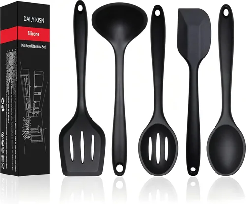 Juego de utensilios de cocina de silicona, 5 herramientas de cocina antiadherentes resistentes al calor, espátula de silicona, espátula de silicona,