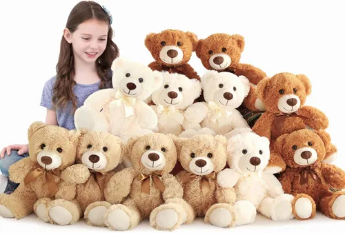 Miniatura 15 de MaoGoLan - 10 unidades de osos de peluche navideños, osos de peluche de 14'' con trajes clásicos de Santa - Camisa y sombrero removibles, se ajustan
