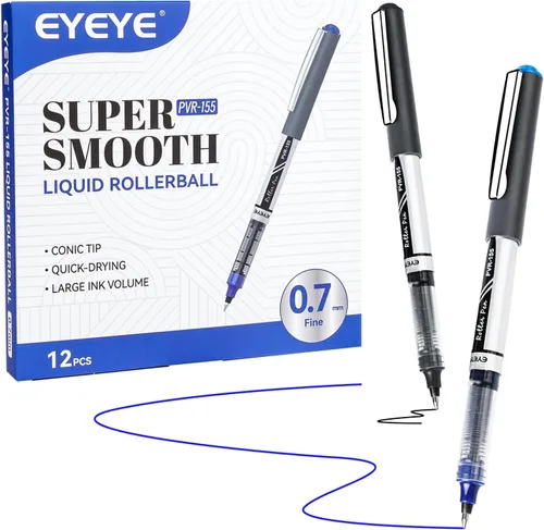 Miniatura 18 de EYEYE Bolígrafos azules de 0.028 in, paquete de 12 bolígrafos de punta media de secado rápido, bolígrafos de tinta líquida, bolígrafo de escritura
