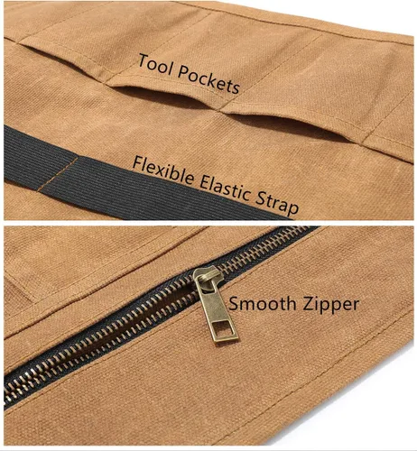 Miniatura 3 de Rollo de herramientas de lona encerada resistente, resistente e impermeable (caqui)