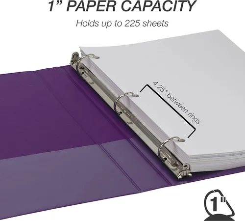 Miniatura 3 de Samsill Carpeta duradera de 3 anillos de 1 pulgada, fabricada en Estados Unidos, carpeta de anillos en D, FSC 100% aglomerado reciclado, morado