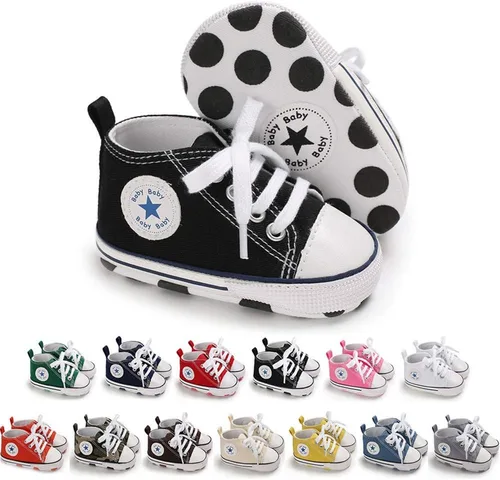 Meckior - Zapatos deportivos de lona para bebé, con suela suave y caña alta, para sus primeros pasos y estar en la cuna