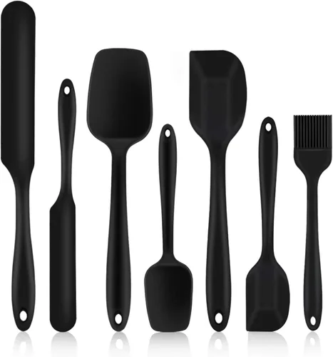 P&P CHEF - Juego de 7 espátulas de silicona resistentes al calor, juego de utensilios de cocina para cocina antiadherente, mezcla de hornear, diseño