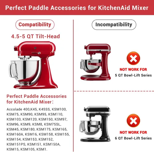 Miniatura 5 de Batidor Flex Edge para KitchenAid de 4.5/5 cuartos de galón con cabezal inclinable, accesorio de paleta para mezclador KitchenAid con raspador