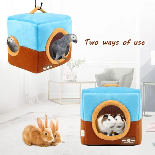 Miniatura 5 de Casa nido de loro de gran tamaño – Invierno cálido pájaro acurrucarse cabaña colgante de pájaros casa jaula escondida cueva cama para pájaros Azul