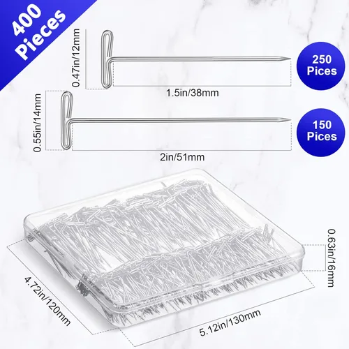 Miniatura 3 de 400 alfileres de peluca chapados en acero en forma de T para coser, bloquear, tejer, 2 pulgadas, 1.5 pulgadas