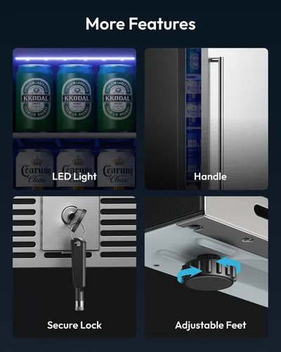 Miniatura 7 de EUHOMY Refrigerador de bebidas de 15 pulgadas, refrigerador de bebidas para 127 latas con puerta de acero inoxidable, enfriador de bebidas