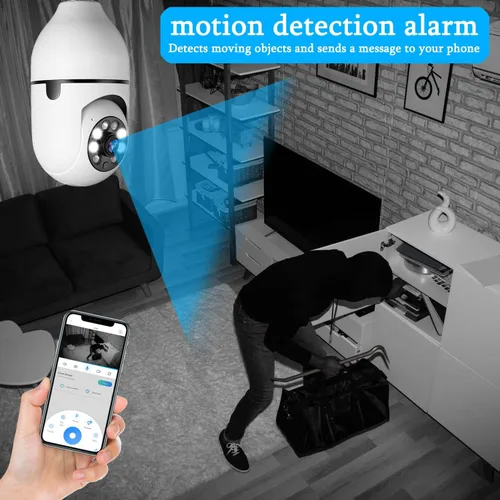 Miniatura 6 de Cámara 360, bombilla Full HD 1080P, cámara WiFi de 2.4 GHz con tarjeta SD de 32 G, visión nocturna, detección de movimiento, cámaras de seguridad