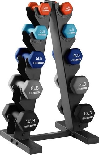 Miniatura 18 de HolaHatha Neoprene Dumbbell Weights Set w/Rack, Home Gym Equipment - Portable Weighted Exercise Dumbbells for Fitness, Training, and Lifting