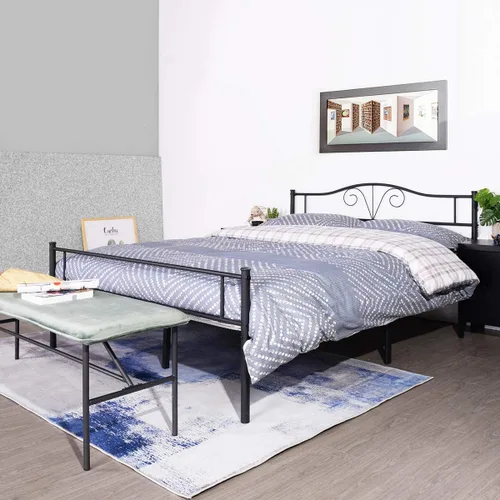 Miniatura 11 de Cabecero de cama de metal resistente para cama individual, estructura de acero, revestimiento de plata, estilo retro, sin necesidad de almacenamiento