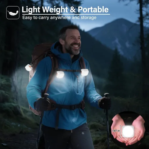Miniatura 2 de Luces de campamento recargables FLY2SKY 2 piezas de luces blancas de tienda de campaña mini linterna portátil LED linterna de campamento