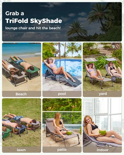 Miniatura 7 de KingCamp Silla de bronceado con agujero facial, sillas de descanso plegables para exteriores, cómodas, ajustables, de 5 posiciones, tumbona plegable