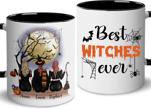 Miniatura 9 de WHIDOBE Taza de café personalizada de Halloween (2 brujas), taza de café personalizada de 11 o 15 onzas para mujeres, hermana, mejor amiga, taza