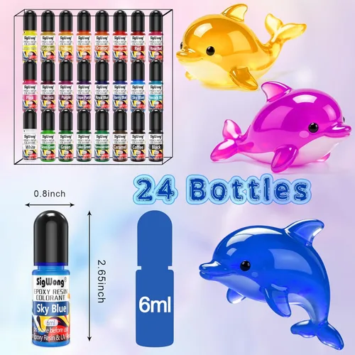 Miniatura 7 de Pigmento de resina epoxi – 24 colores de tinte translúcido líquido, altamente concentrado para hacer joyas, pintura, manualidades, 0.2 onzas 24
