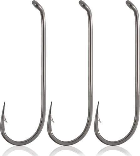 Dr.Fish Paquete de 100 ganchos secos para moscas de acero de alto carbono, níquel negro, accesorios para atar moscas, trucha, salmón, anzuelos de