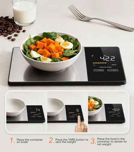Miniatura 6 de KUAIVO Báscula inteligente de nutrición de alimentos con pantalla LED, rastrea calorías, grasas, carbohidratos y proteínas a través