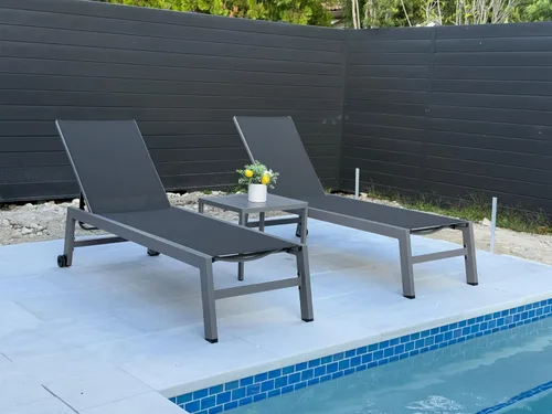 Miniatura 51 de PURPLE LEAF Juego de tumbonas para exteriores para 2 sillas de piscina de gran tamaño con ruedas fáciles de mover y respaldo ajustable, tumbonas