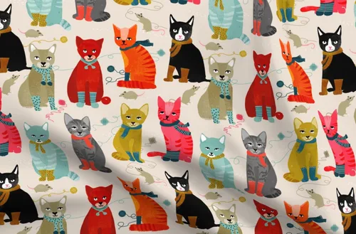 Spoonflower Tela - Gatitos Arena Luz Tejer Gato Señoras Gatos Ilustración Moda Impreso en Tela de Gasa Cuarto Grasa - Costura Ropa de Moda Vestidos