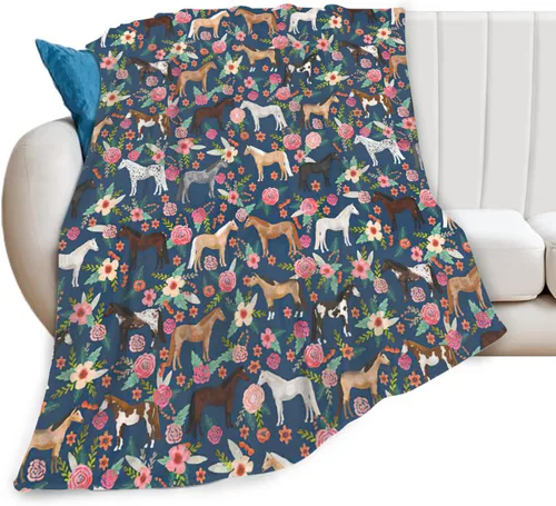 Manta de caballo para niñas y mujeres, manta de franela de forro polar de animales del oeste, suave y ligera, manta de felpa azul para niños y