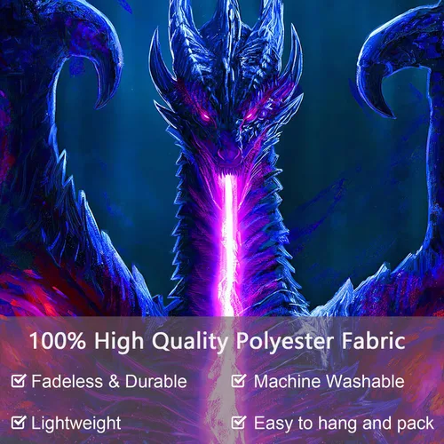 Miniatura 4 de ADDWel Tapiz de luz negra con dragón, tapiz genial de dragón malvado que brilla en la oscuridad, pósteres de luz negra reactivos a UV para colgar