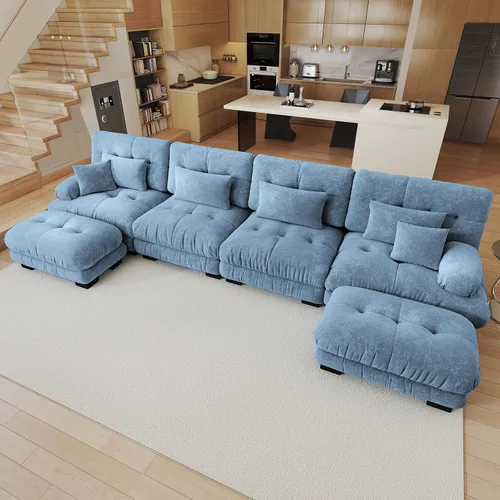 Miniatura 24 de Sofá modular de gran tamaño de 94 pulgadas, sofás seccionales grandes de color beige y blanco para sala de estar, juego de sofá de terciopelo, sofás
