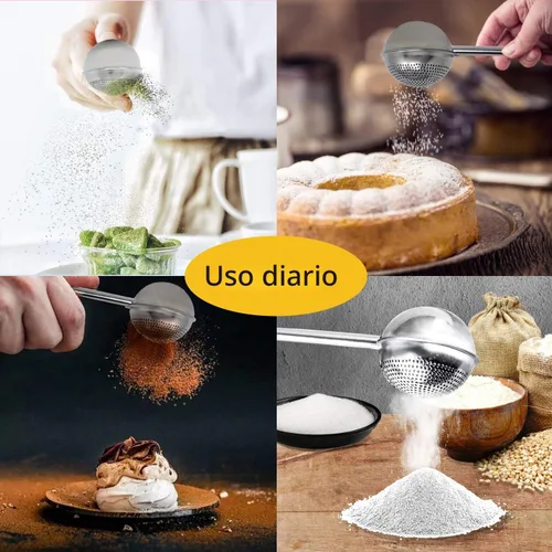 Miniatura 7 de JETKONG Baker's - Varita de polvo para azúcar, harina y especias, acero inoxidable en polvo, tamiz de azúcar, juego de 2 Plateado