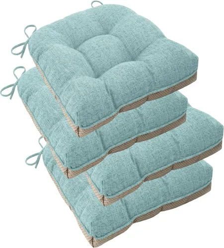 Miniatura 13 de ELFJOY Cojines para sillas de comedor de 18 x 18 x 3 pulgadas, juego de 4 cojines para sillas de cocina con lazos y respaldo antideslizante, cómodo