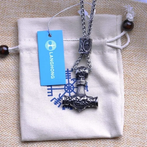 Miniatura 6 de LANGHONG Collar de martillo de Thor vikingo nórdico collar Mjolnir para hombre joyería de talismán
