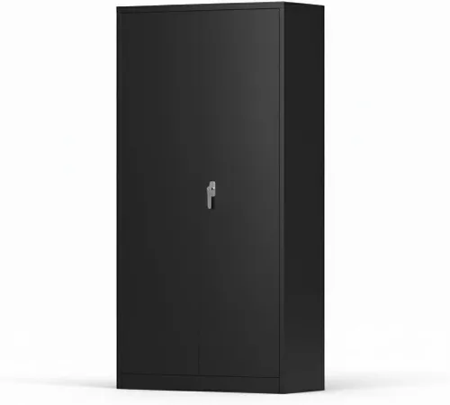 Miniatura 4 de Armario de acero con puertas de bloqueo, estantes ajustables y barra para colgar, armario de almacenamiento de metal grande para ropa, herramientas