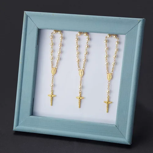 Miniatura 3 de Yaomiao 30 piezas de mini rosarios de bautismo, rosarios para bautismo, rosarios a granel para primera comunión, bautizo, bodas, recuerdos