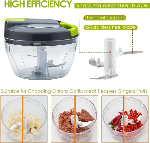 Miniatura 4 de Picadora manual multifunción de alimentos y procesadores con mango y cubierta, trituradora de verduras, prensa de ajo, adecuada para cebollas, ajo