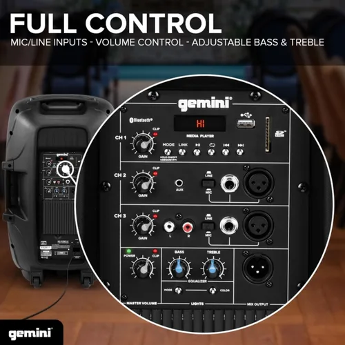 Miniatura 2 de Gemini - Altavoz y soporte PA de 15 pulgadas, 1000 vatios, luces LED (AS-2115BT-LT-PK) PA alimentado de 15" con luces LED, soporte y micrófono