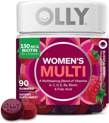 OLLY Gomitas multivitamínicas para mujer con vitaminas A, D, C, E, biotina y ácido fólico para adultos, masticables, sabor a bayas, suministro para