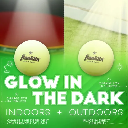 Miniatura 7 de Franklin Sports Pelotas de ping pong que brillan en la oscuridad, tamaño oficial + peso de 1.575 pulgadas, pelotas de ping pong de una estrella que