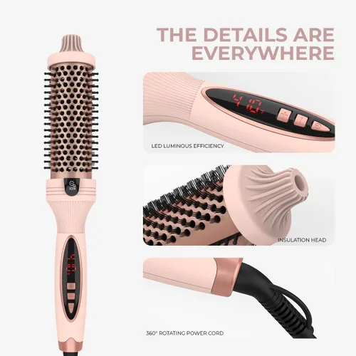 Miniatura 7 de IUI Cepillo térmico de belleza, cepillo redondo calentado con 5 ajustes de calor y pantalla LED, cepillo térmico de iones negativos de 1.5 pulgadas
