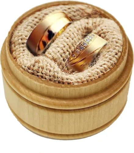 Miniatura 4 de Caja de anillos grabada personalizada, caja de boda con soporte de anillos de madera redonda rústica personalizada