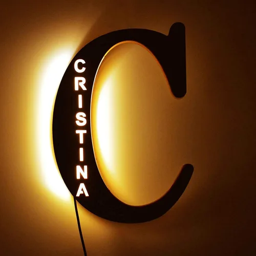 Miniatura 14 de Luz nocturna LED personalizada, letra inicial de madera grabada con nombre para familiares amigos, alfabeto, dormitorio, boda, Navidad, Halloween y j