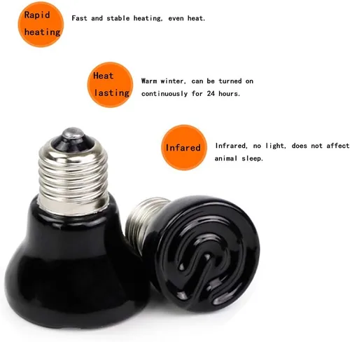 Miniatura 4 de Mini bombilla de calor para reptiles de 50 W, base E26, emisor de calor de cerámica infrarroja no emisora de luz para terrarios, tortugas, lagartos