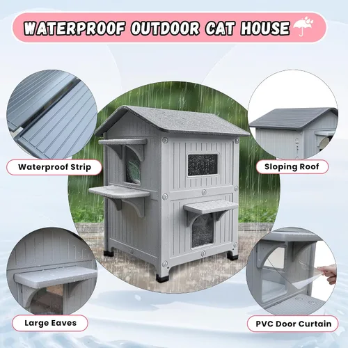 Miniatura 9 de Casa de plástico para gatos al aire libre – Casa para gatos para exteriores con forro aislante para invierno, 100% resistente a la intemperie