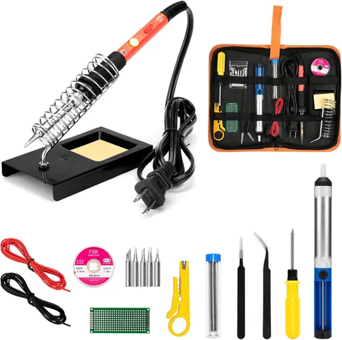 Kit de soldador mejorado, 60 W, con temperatura ajustable, herramienta soldadora con interruptor de encendido/apagado, para reparaciones eléctricas