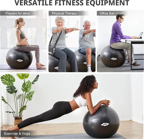 Miniatura 2 de ANLOKE Pelota de ejercicios de yoga para fitness y equilibrio, silla de estabilidad antiestallido, parto para embarazo, gimnasio de PVC no tóxico