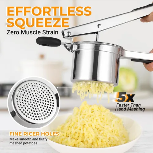 Miniatura 3 de Ricer de patatas de acero inoxidable, triturador de patatas grande de 15oz, herramienta de cocina ricer resistente para puré de patatas perfecto