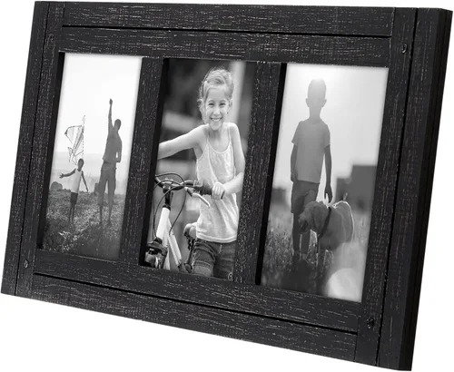 Miniatura 7 de Americanflat Marco de fotos con bisagras de 4 x 6 pulgadas con 3 aberturas para fotos y vidrio pulido - Marcos de fotos de collage de madera Gris