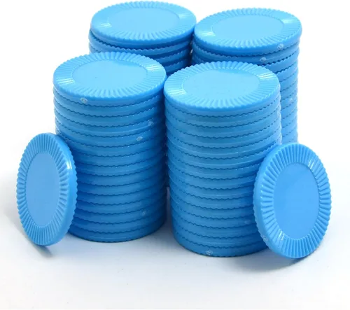 Miniatura 13 de Smartdealspro 64 unidades de 1.260 in/1.26 pulgadas de plástico opaco para contadores de aprendizaje, mini fichas de póquer con caja de Azul oscuro
