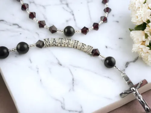 Miniatura 9 de Bow Flip Flops Pink Name Rosary with Crystals and Pearls, Girl Boy Baptism