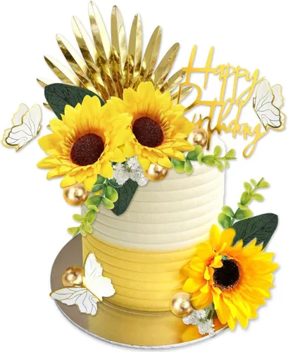 34 Piezas Decoraciones de Pastel Bohemias de Girasol Decoraciones de Pastel de Mariposa Decoraciones de Pastel de Feliz Cumpleaños con Bolas de
