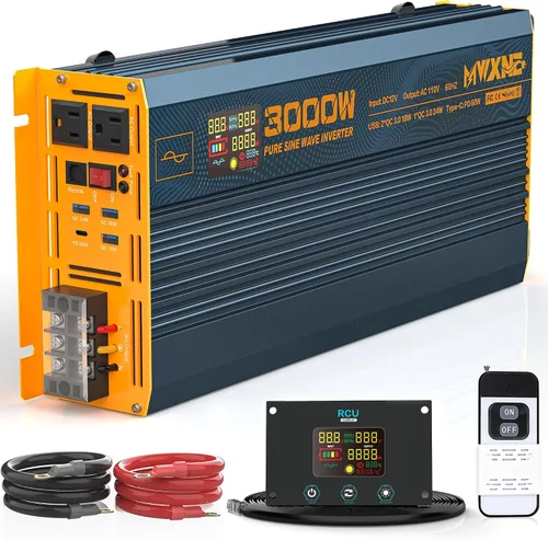 Miniatura 10 de Inversor de Potencia de Onda Sinusoidal Pura de 1200 Vatios DC 12V a 110V AC Convertidor con Dos Salidas de CA, Puertos USB de Carga Rápida